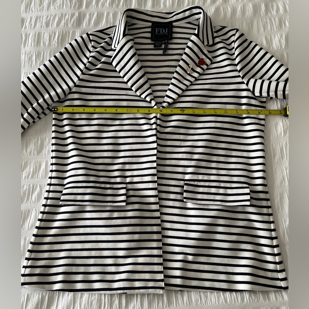 FDJ Striped Unstructured Blazer Open Front Lapels Flap Pockets Nautical Career - Picture 16 of 17